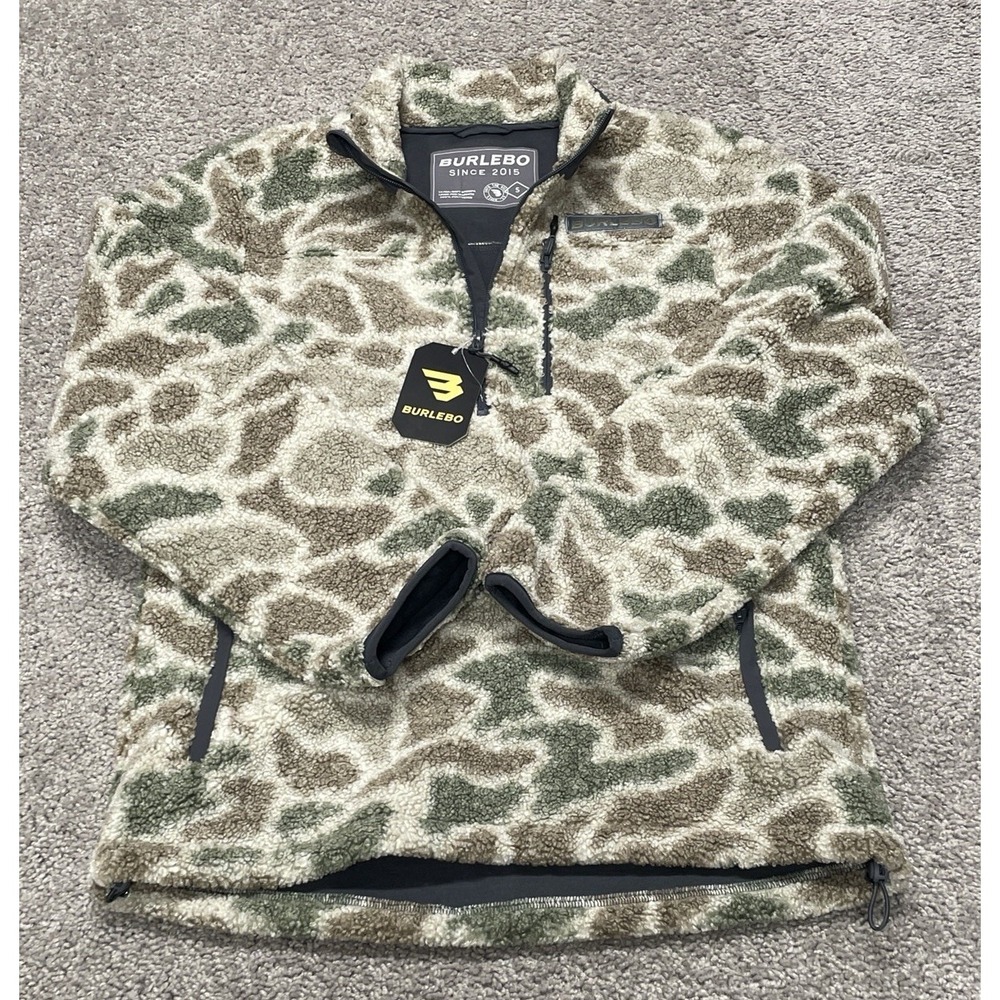 Burlebo Jacket Mens Sm Camo Sherpa Fleece Ultra Soft Lined Outdoor Pullover NEW